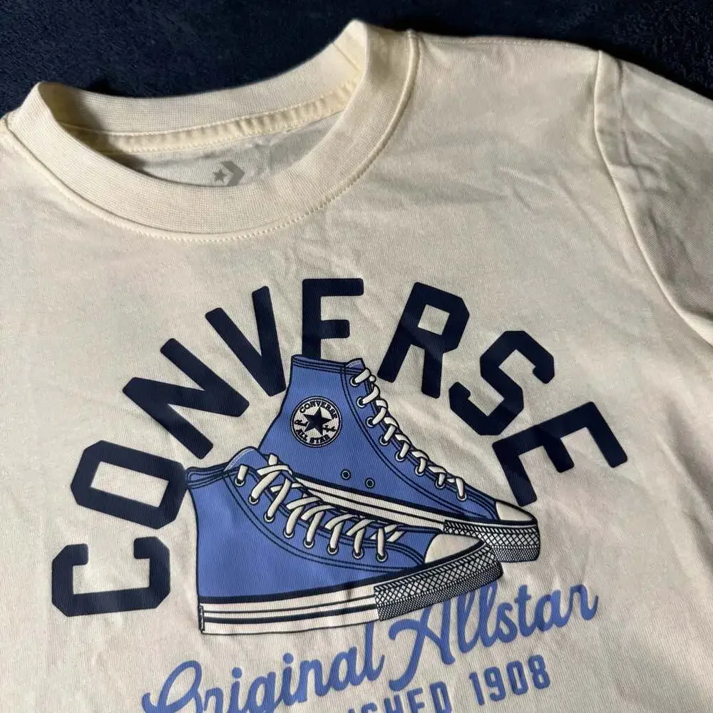 Converse Boys Retro Remix Sneaker Graphic T-Shirt Egret Size 4